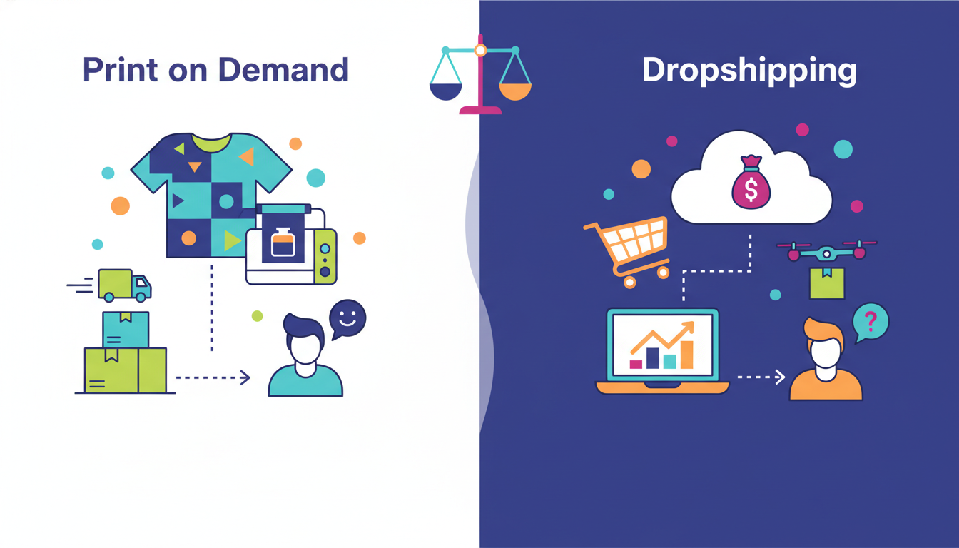 Illustration for Print on Demand vs Dropshipping: Which Model Is Right for You?